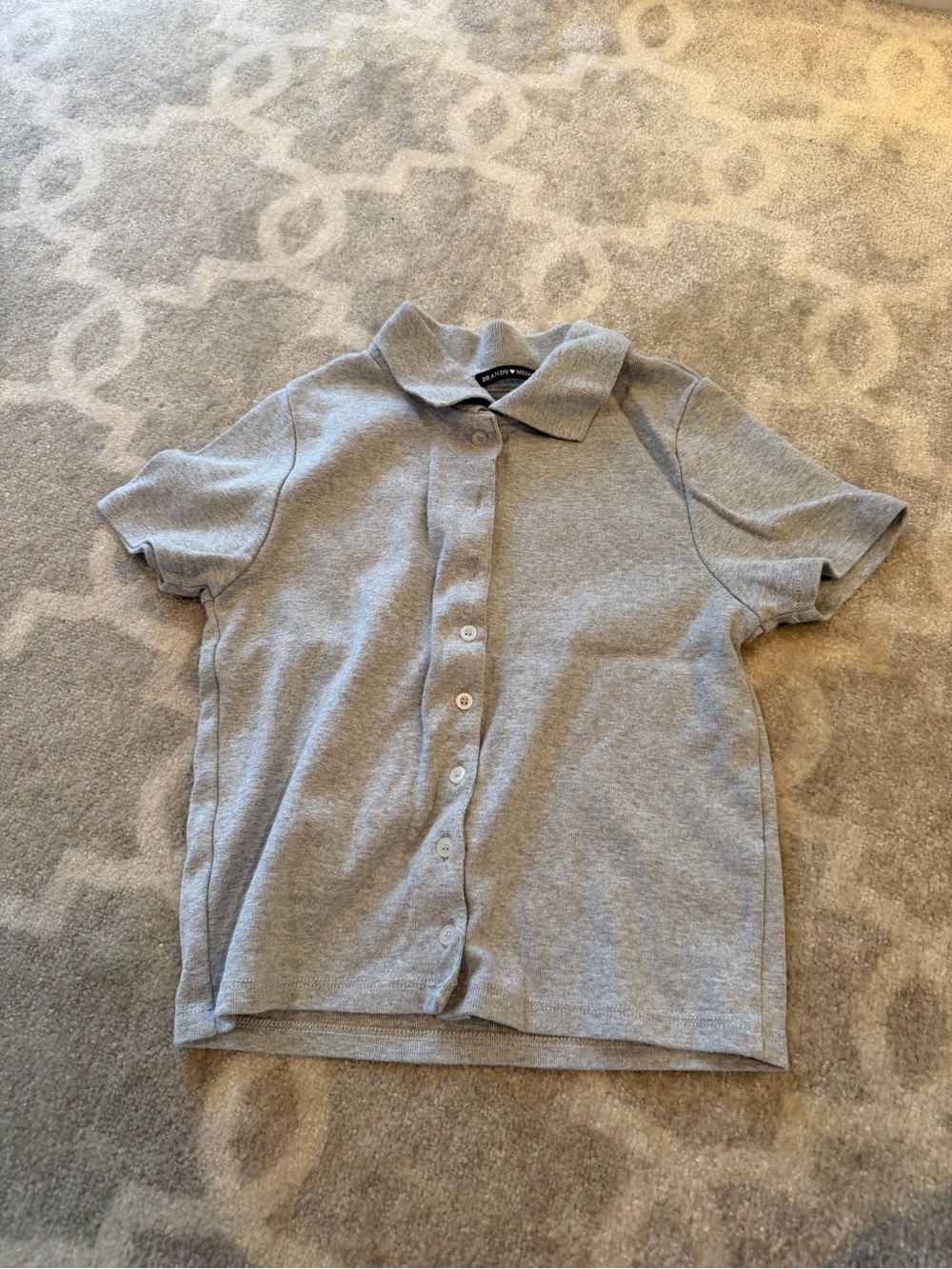 Brandy Melville Light Gray Button-Up Polo Top